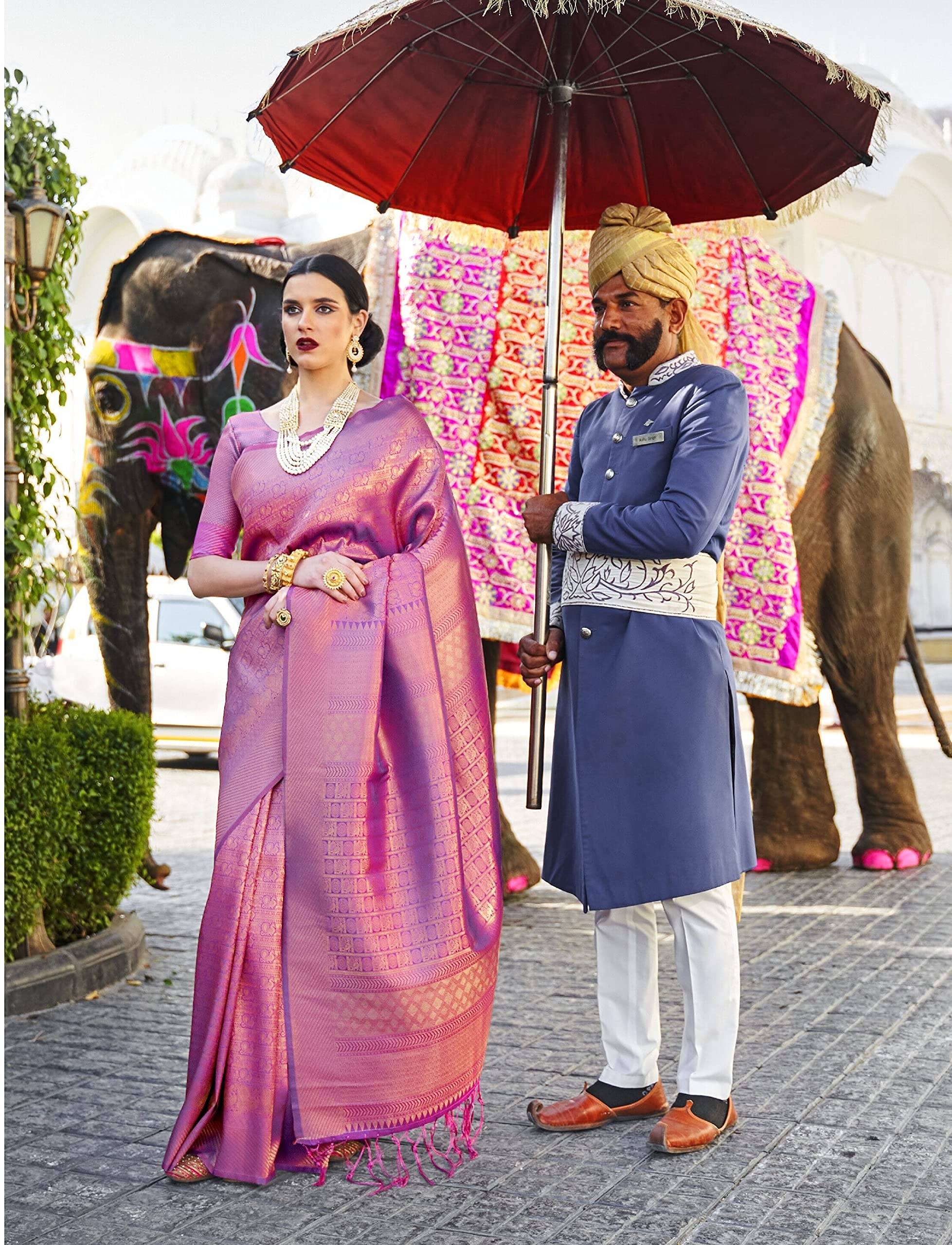 Pujia Mills Womens Banarasi Silk Saree with Blouse
