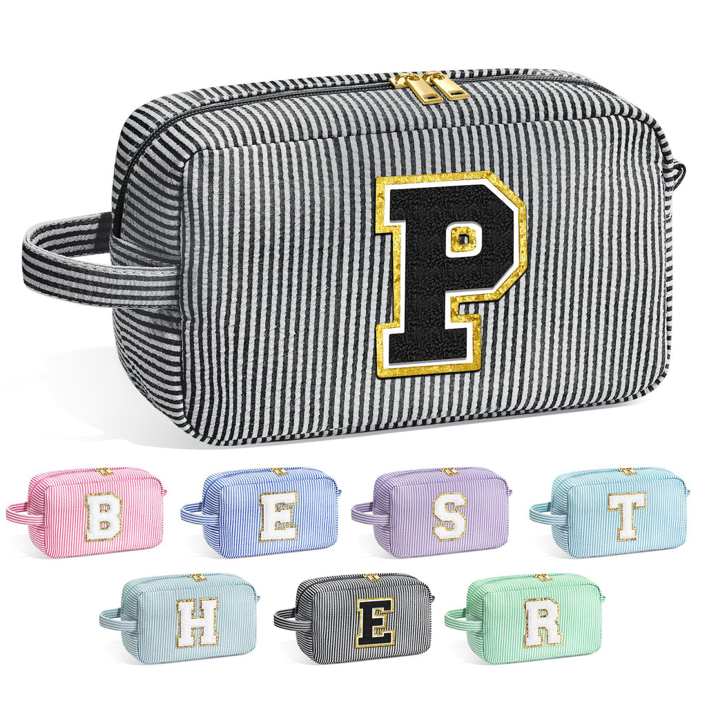 YOOLIFE Initial Makeup Bag - Personalized Monogram Cute Makeup Bags, Girls Makeup Toiletry Bag Pouch, Make Up Case for Women Her
