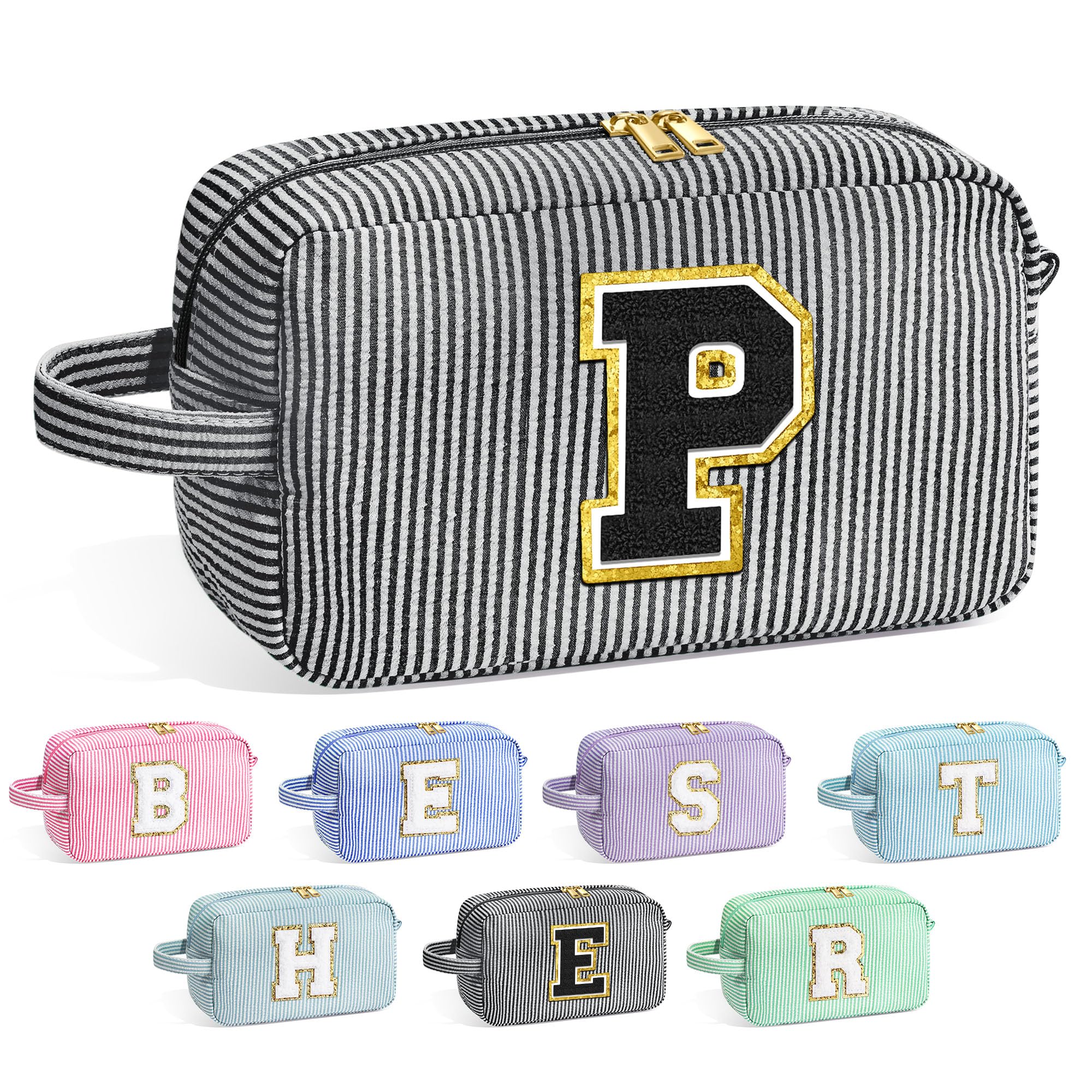 YOOLIFE Initial Makeup Bag - Personalized Monogram Cute Makeup Bags, Girls Makeup Toiletry Bag Pouch, Make Up Case for Women Her