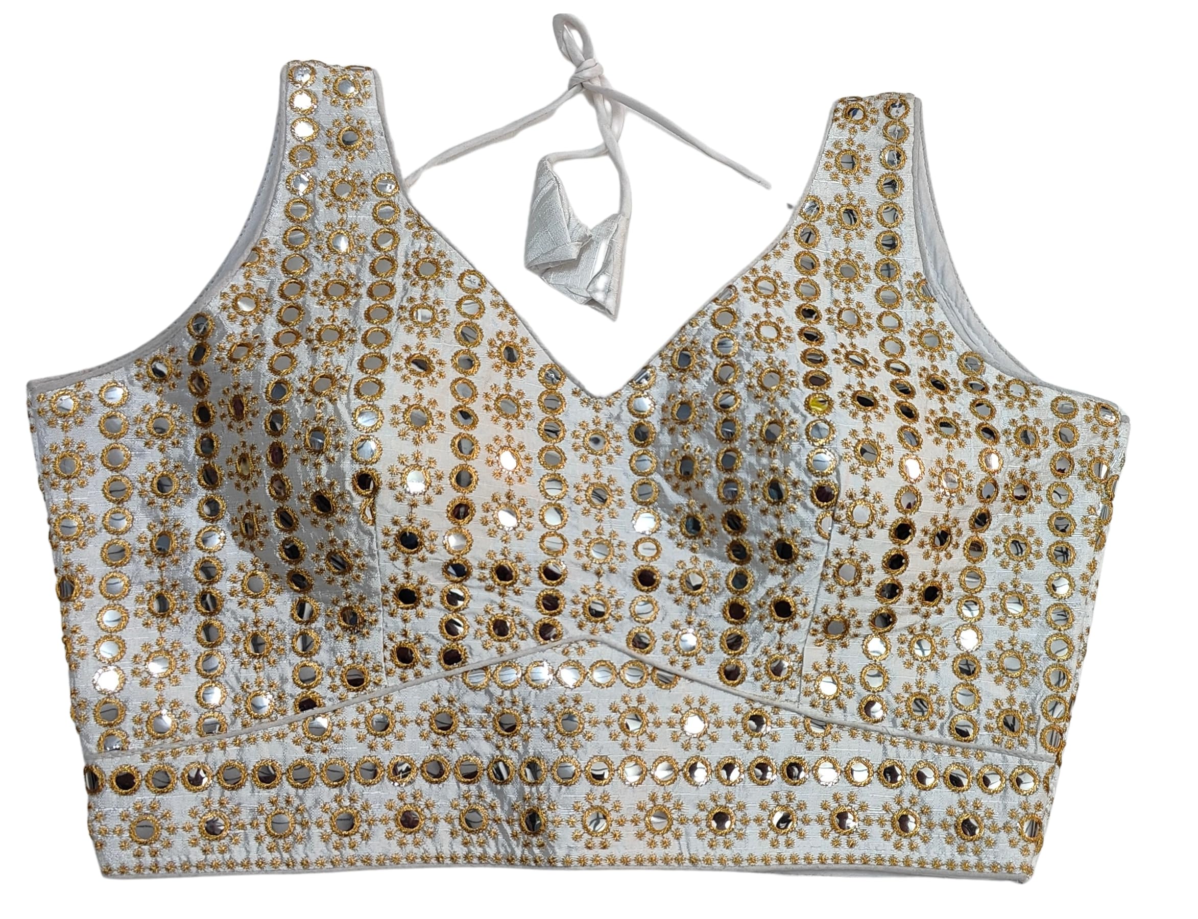 Pujia Mills Womens Readymade Blouse Sleeveless Blouse Embroidery jari Work Mirror Blouse Handwork Readymade Saree Blouse for Wo