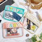 3 Pcs Chenille Letter Zipper Pouch for Travel Clear Snack Bags Waterproof Cosmetic Pouch Nylon Gym Beach Multipurpose Makeup Bag