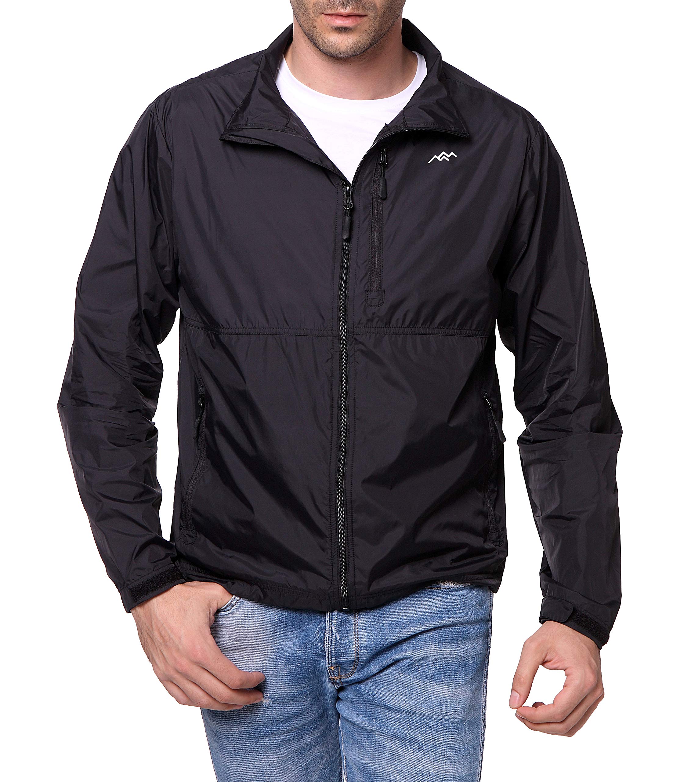 TRAILSIDE SUPPLY cO Mens Windbreaker Jackets Lightweight Packable Jacket,Windproof and Dustproof Black Size Large