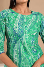 W for Woman Dark Green Paisley Printed Cotton Kurta and Pant Set