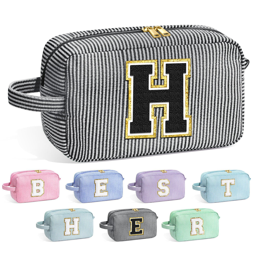 YOOLIFE Initial Makeup Bag - Personalized Monogram Cute Makeup Bag Cosmetic Travel Toiletry Pouch Make Up Case for Women Mom Bes