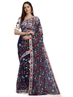 PATLANI FASHION New Bollywood BlockBuster Design Launching Net Embroidery Designer saree Blue.