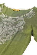 Aurelia Women Love Bird Green Rayon Solid Yarn Dyed Straight Kurta