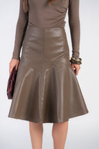 Drop Hem Leather Skirt- Mink