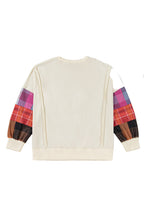 Beige Plus Size Plaid Patchwork Sleeve Pullover Top