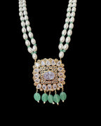 PS561 Hyderabadi pendant set with high quality zircon stones and light green beads ( SHIPS IN 2 WEEKS )