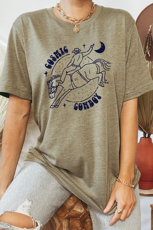 Cosmic Cowboy Space Horse Moon Graphic Tee T-Shirt