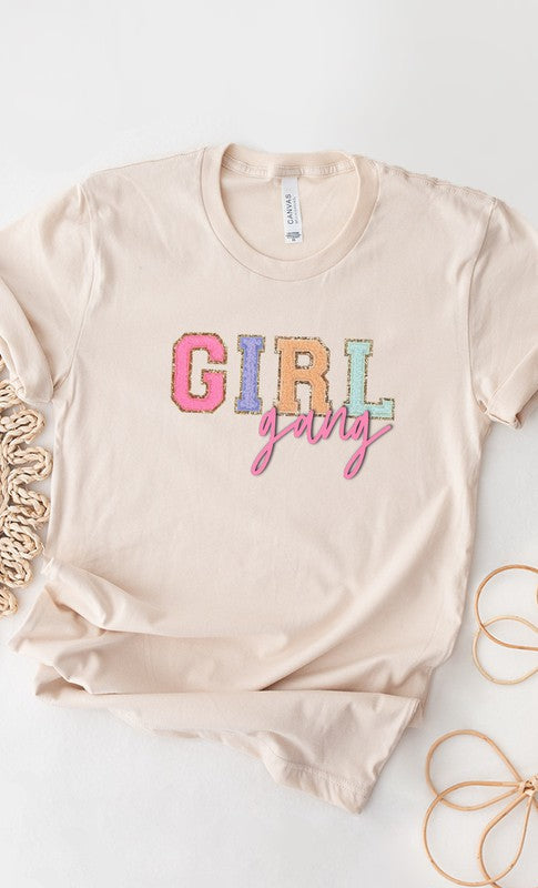 Girl Gang Faux Chenille Letters Graphic Tee T-Shirt