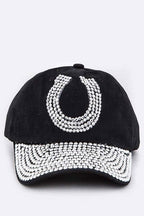 Horse Shoe Crystal Embellished Cotton Cap
