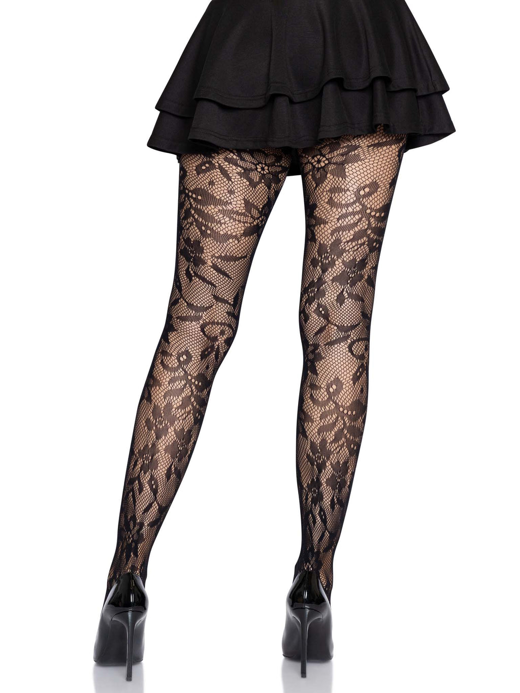 Seamless chantilly floral lace tights.