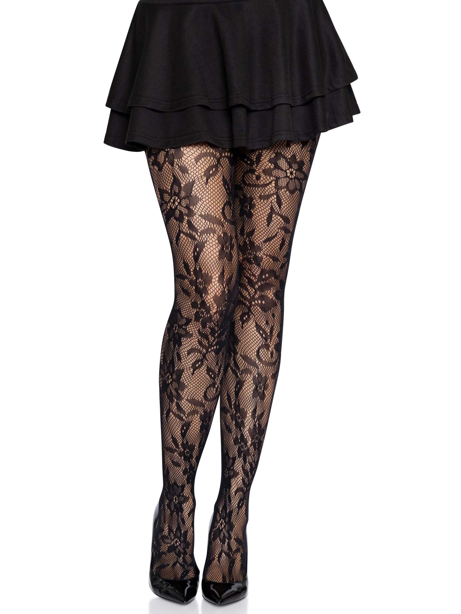 Seamless chantilly floral lace tights.