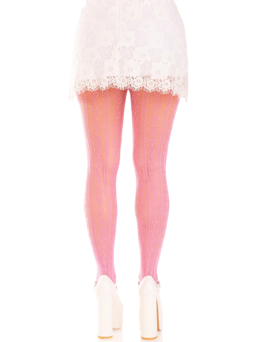 Sweetheart striped net tights with keyhole and mini bow detail.