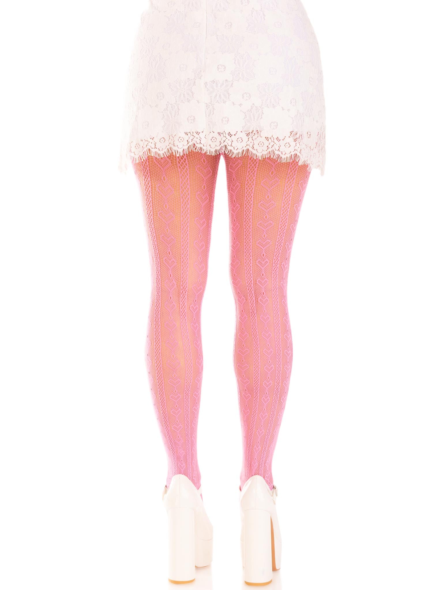 Sweetheart striped net tights with keyhole and mini bow detail.