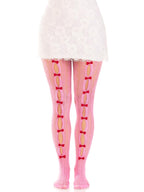 Sweetheart striped net tights with keyhole and mini bow detail.