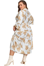 Khaki Patterned Ruffled Sleeve Half Placket Tiered A-line Plus Size Long Dress