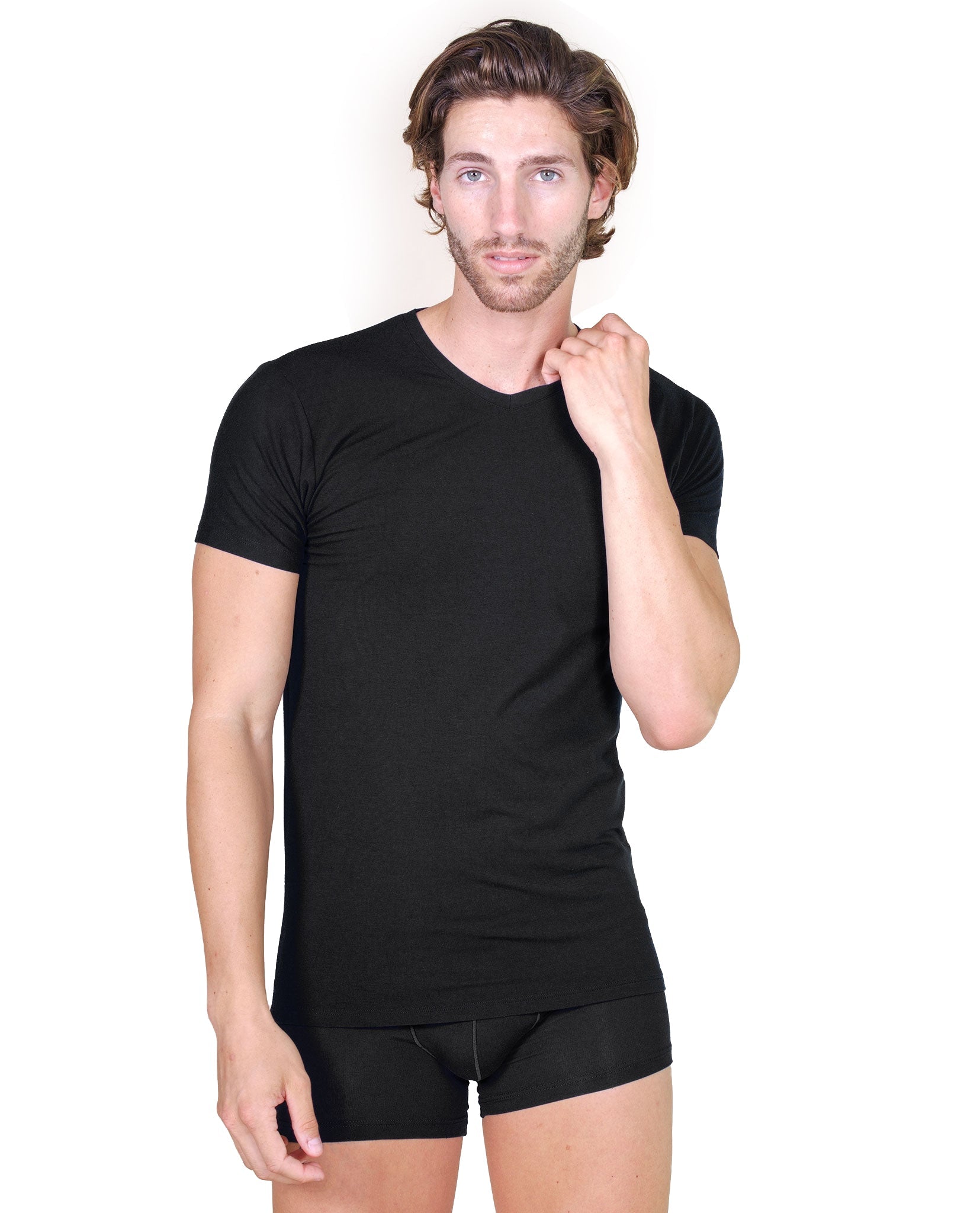 BASIC COTTON Free Spirit Premium Quality Cotton Men's V - Neck T-Shirt Proudly Made in Italy (985)
