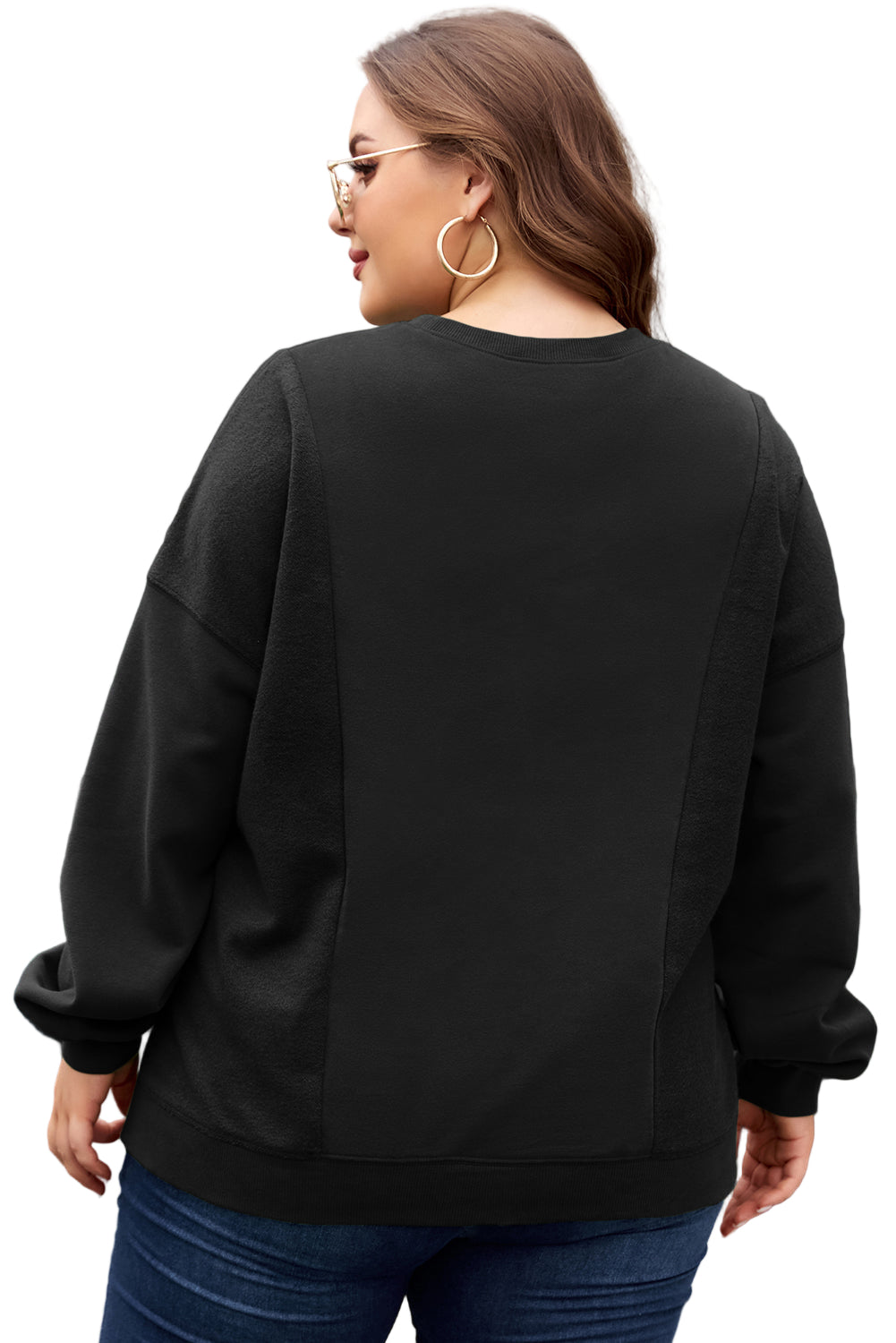 Apricot Loose Patchwork Crewneck Plus Size Sweatshirt