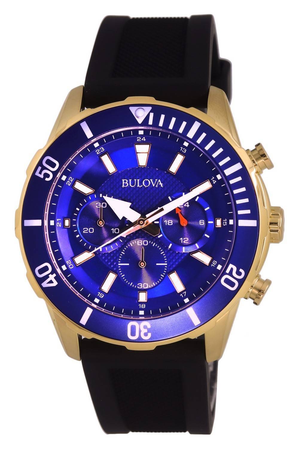 Bulova Sport Chronograph Silicon Blue Dial Quartz 98A244 100M Men's Watch