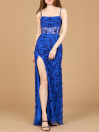 Beaded Corset Gown with Slit