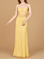 Beaded Corset Prom Dress with Slit
