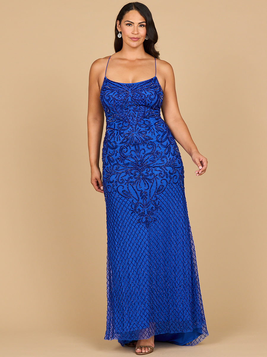 Lace Up Open Back Beaded Dress