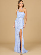One Shoulder Beaded Gown with Slit