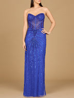 Embellished Strapless Gown with Slit