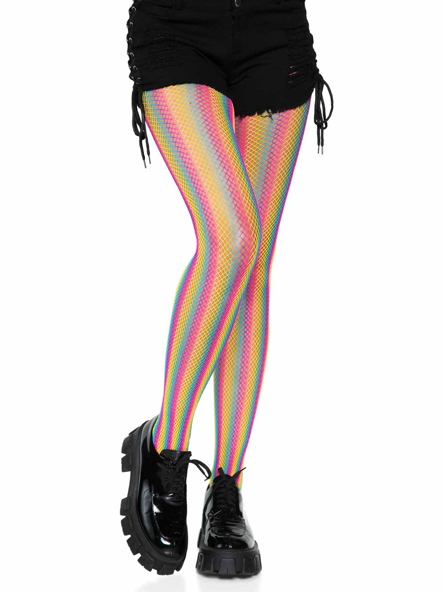 Neon rainbow stripped fishnet