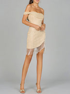 Off Shoulder Fringe Wrap Dress