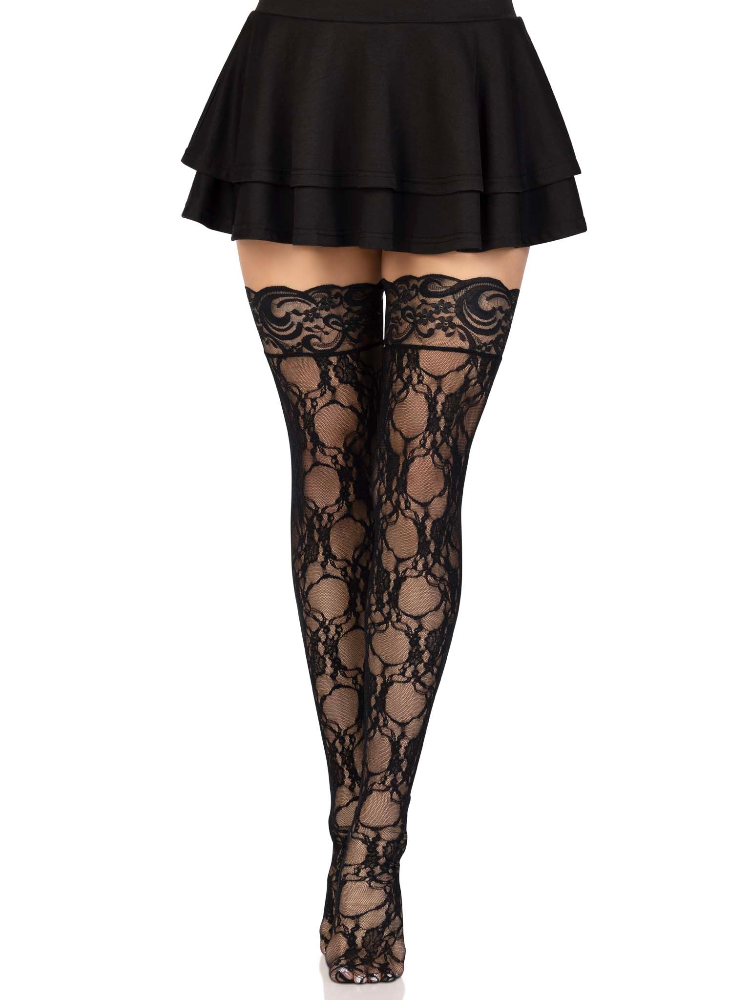 Stay up floral lace thigh highs O/S BLACK