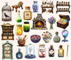 Enchanted Apothecary Watercolor Clipart Bundle – 166 PNGs, 300 DPI, Commercial License