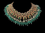 BR500 Kafiya bridal set in golden / champagne  stones and green beads ( READY TO SHIP )
