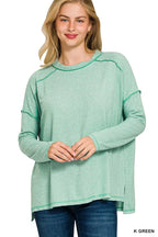 Zenana Full Size Melange Hacci Exposed Seam Hi-low Tee Plus Size