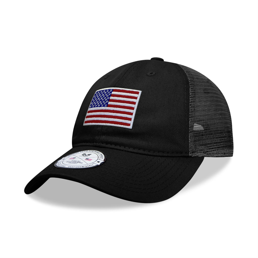 Relaxed Trucker Cap, USA Flag, Black
