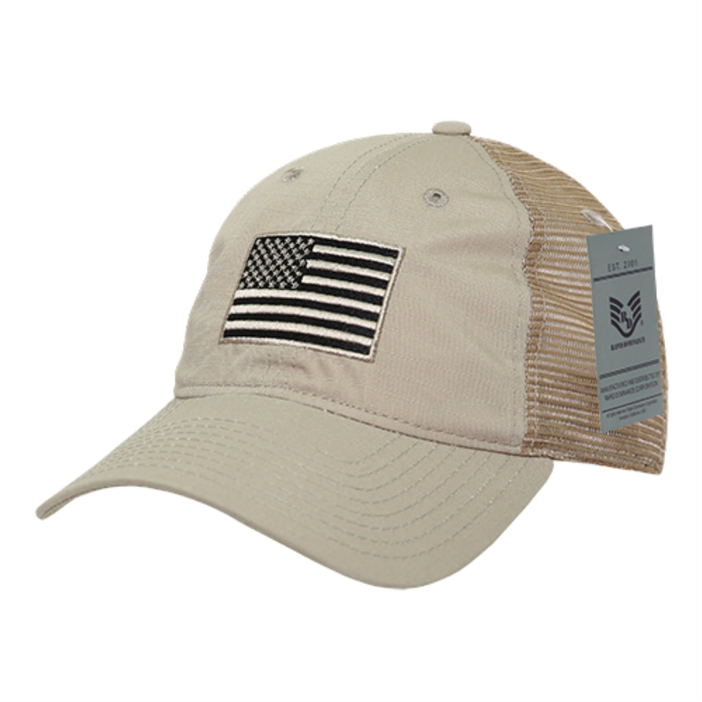 Ripstop Trucker Cap, USA Flag, Khaki