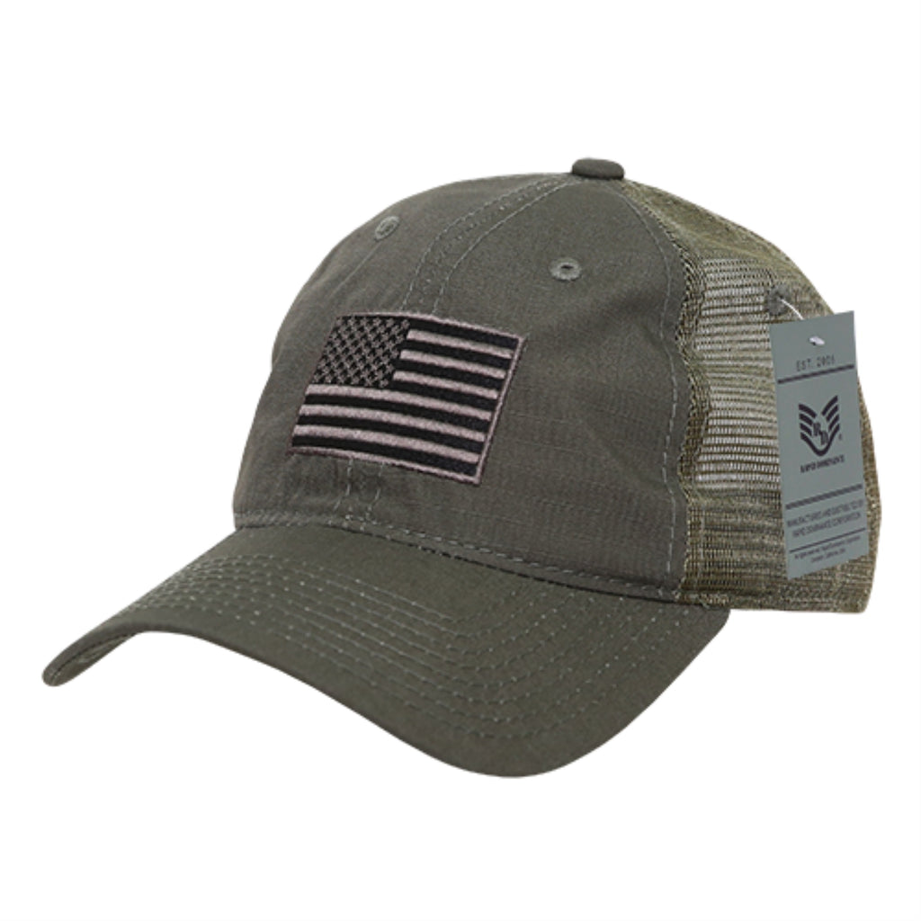 Ripstop Trucker Cap, USA Flag,Olive Drab
