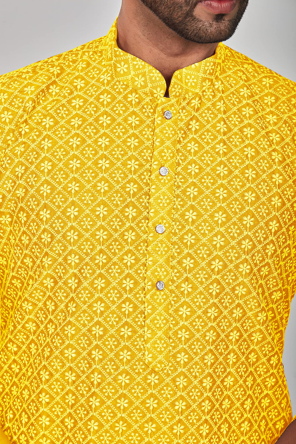 Be Active MenS Embroidered Lucknowi Yellow Kurta Set || Men Kurta Pajama || Men Kurta Pajama Set || Kurta Pajama For Men (Rfsk0