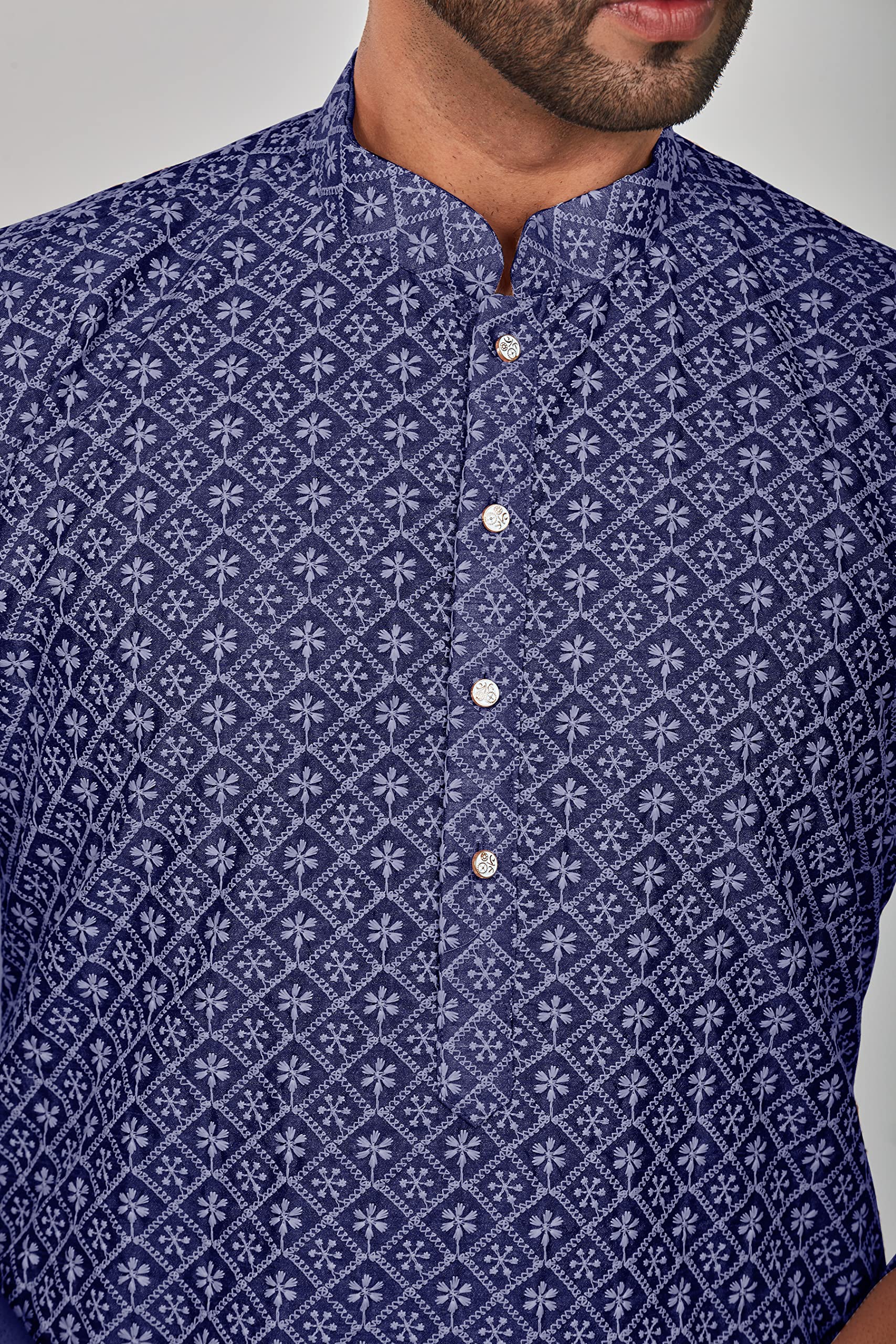 Be Active MenS Embroidered Lucknowi Navy Blue Kurta Set || Men Kurta Pajama || Men Kurta Pajama Set || Kurta Pajama For Men (Rf