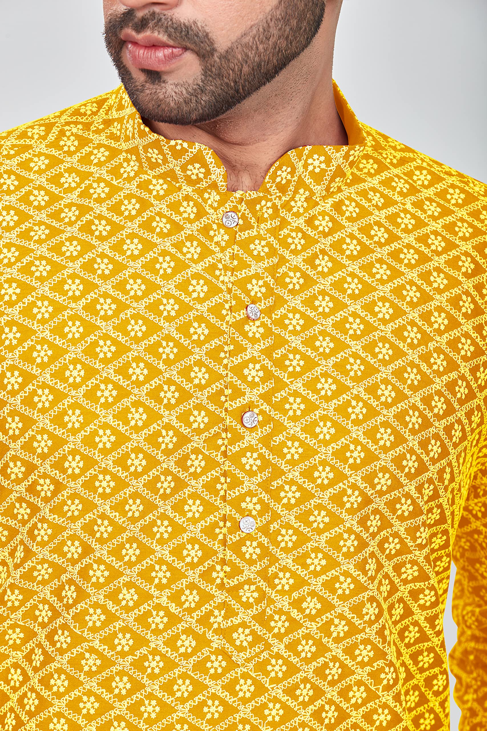 Be Active MenS Embroidered Lucknowi Yellow Kurta Set || Men Kurta Pajama || Men Kurta Pajama Set || Kurta Pajama For Men (Rfsk0