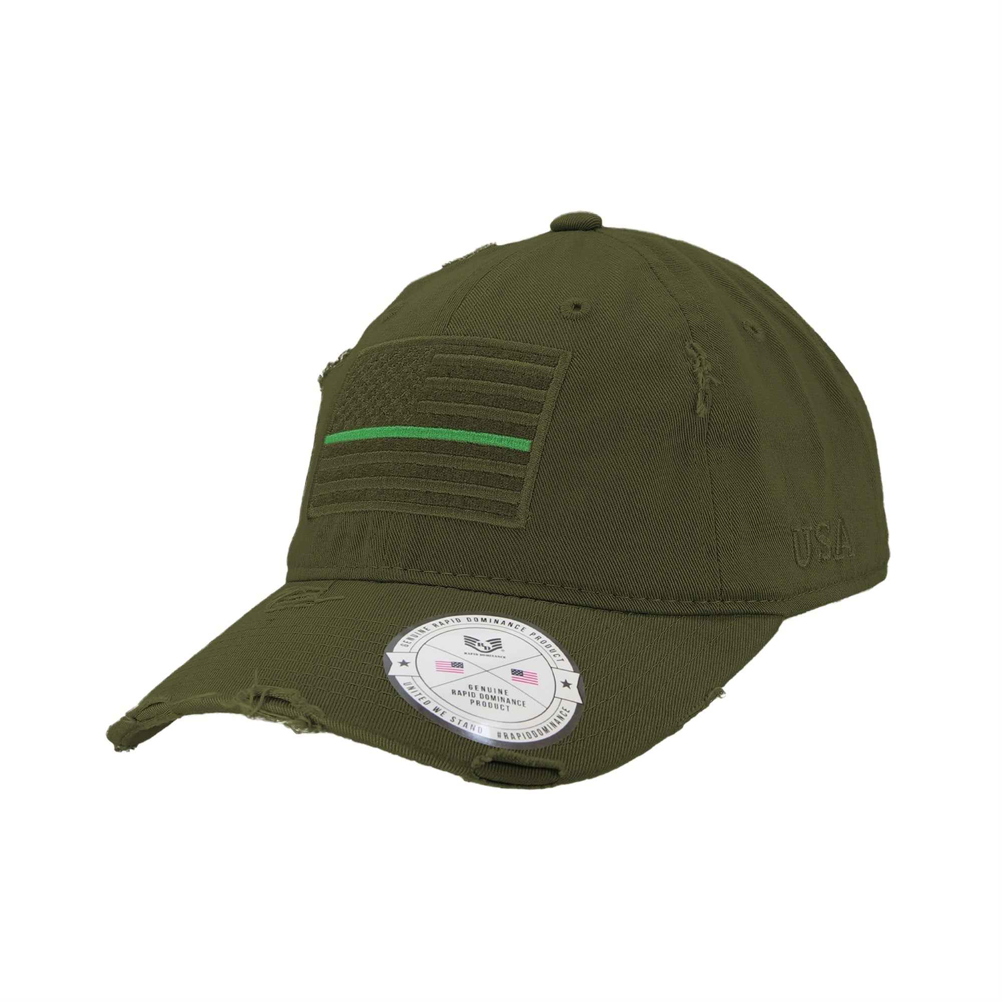 Vintage Thin Green Line Patch Cap, Olive