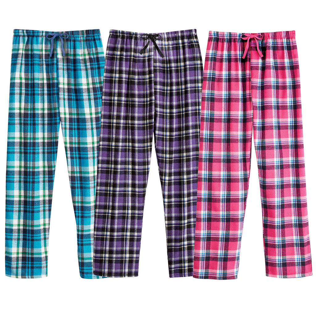 Collections Etc Ladies 3-Pack Flannel Plaid Cotton Pajama Pants