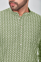 Be Active MenS Embroidered Lucknowi Green Kurta Set || Men Kurta Pajama || Men Kurta Pajama Set || Kurta Pajama For Men (Rfsk00