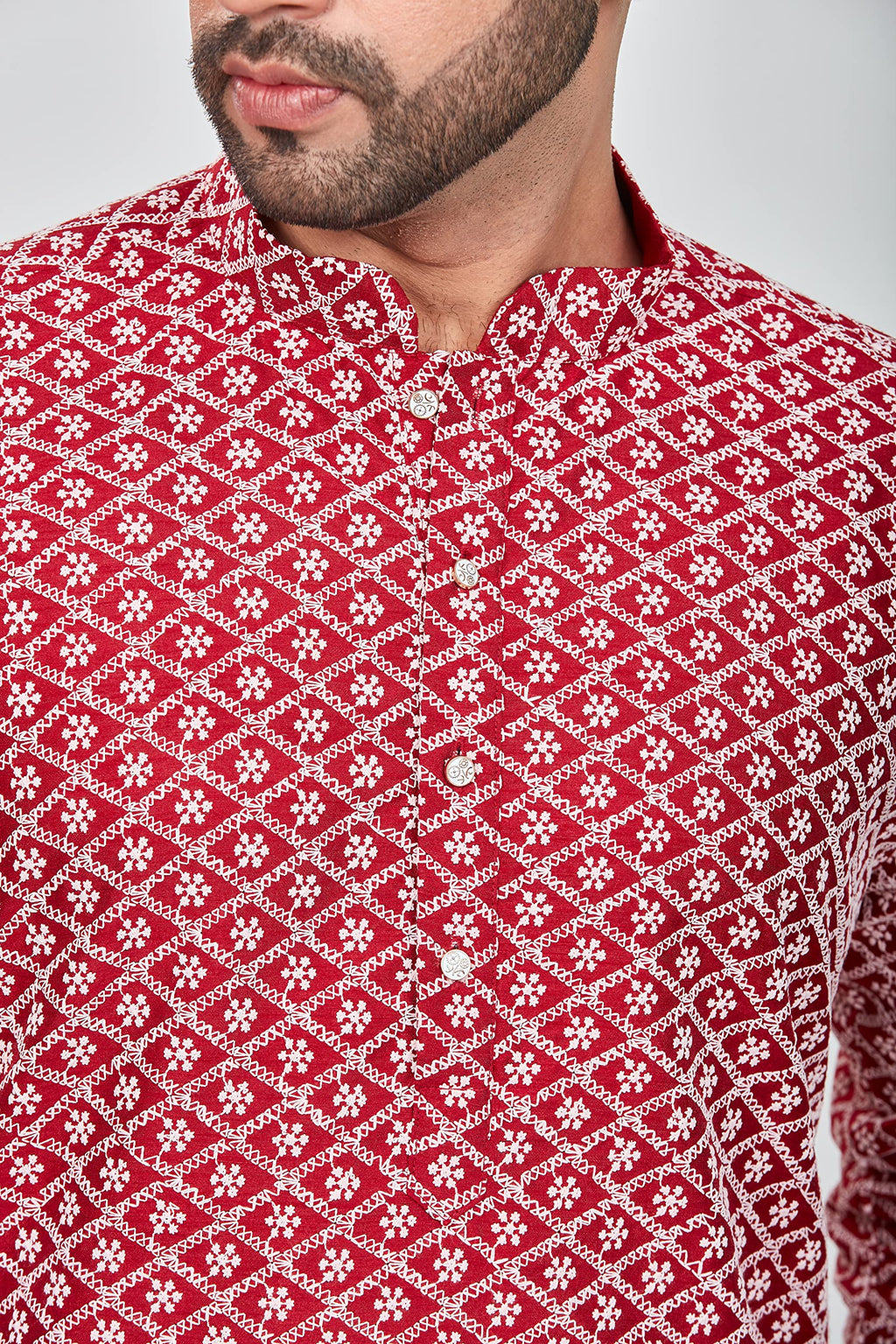 Be Active MenS Embroidered Lucknowi Red Kurta Set || Men Kurta Pajama || Men Kurta Pajama Set || Kurta Pajama For Men (Rfsk0013