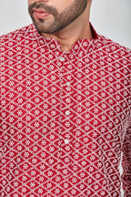Be Active MenS Embroidered Lucknowi Red Kurta Set || Men Kurta Pajama || Men Kurta Pajama Set || Kurta Pajama For Men (Rfsk0013