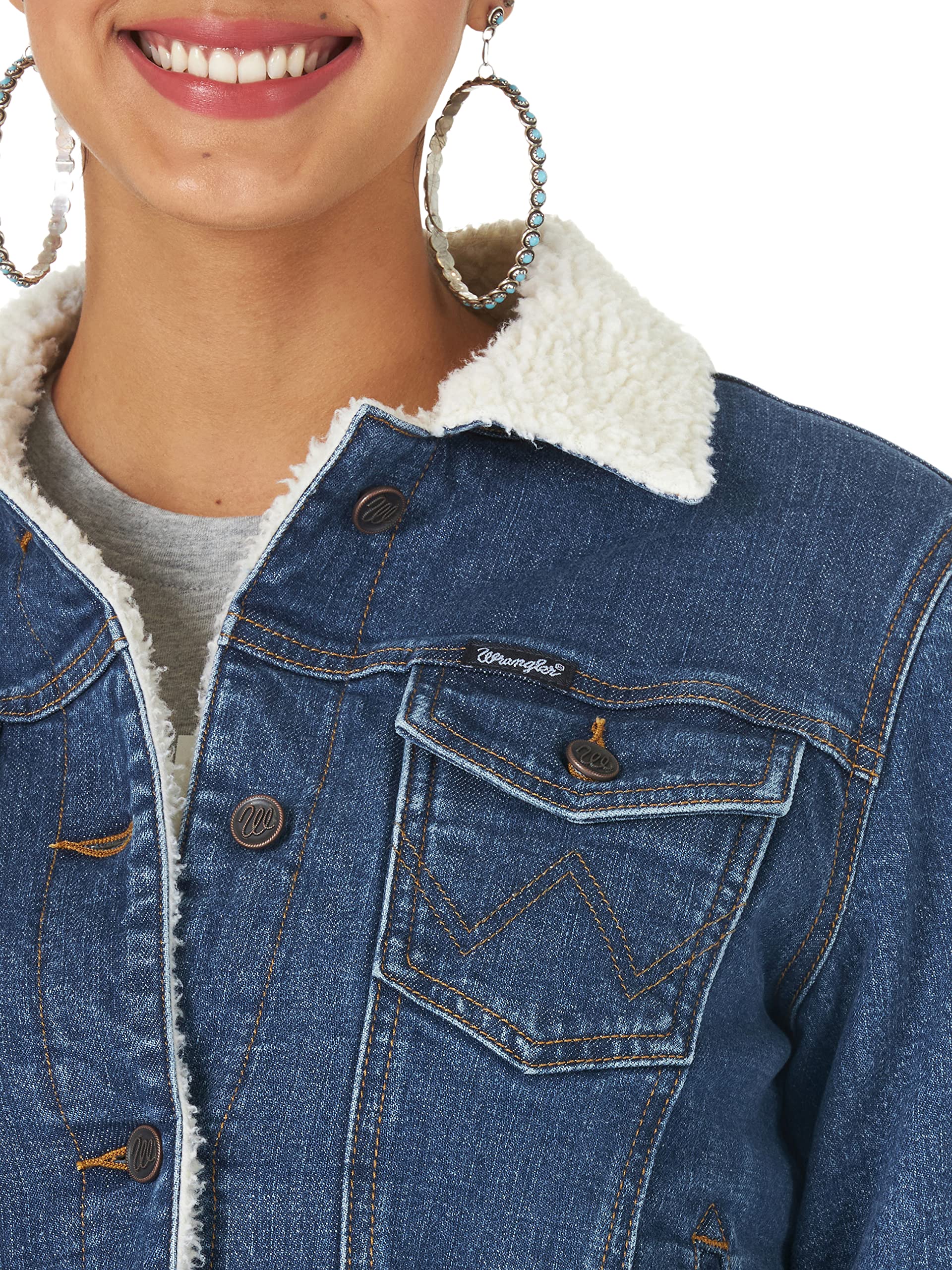 Wrangler womens Retro Sherpa Lined Jacket, Denim, Medium US