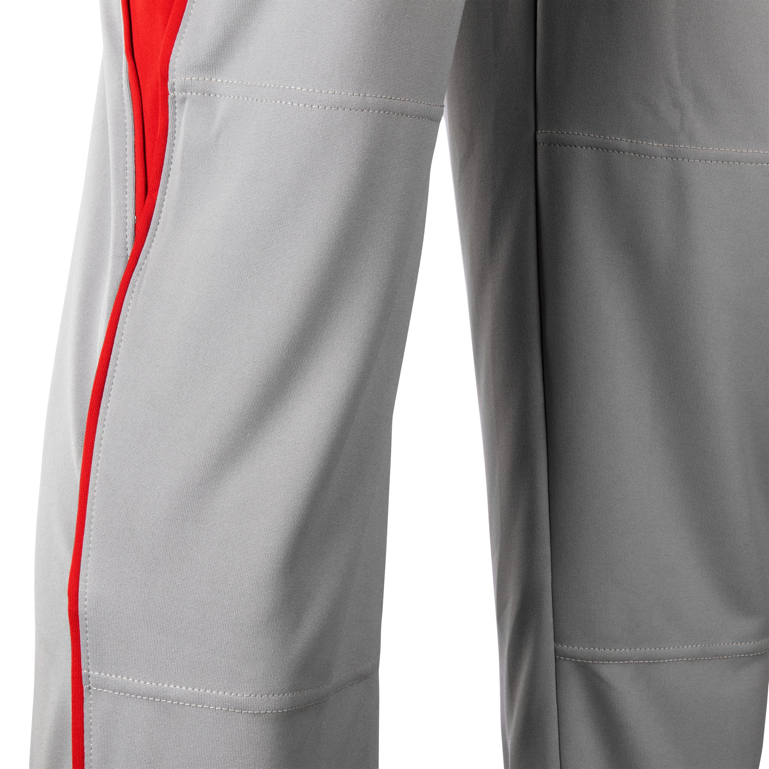 CHAMPRO Triple Crown OB2 Open-Bottom Loose Fit Baseball Pants with Adjustable Inseam and Reinforced Sliding Areas, Grey, Scarlet