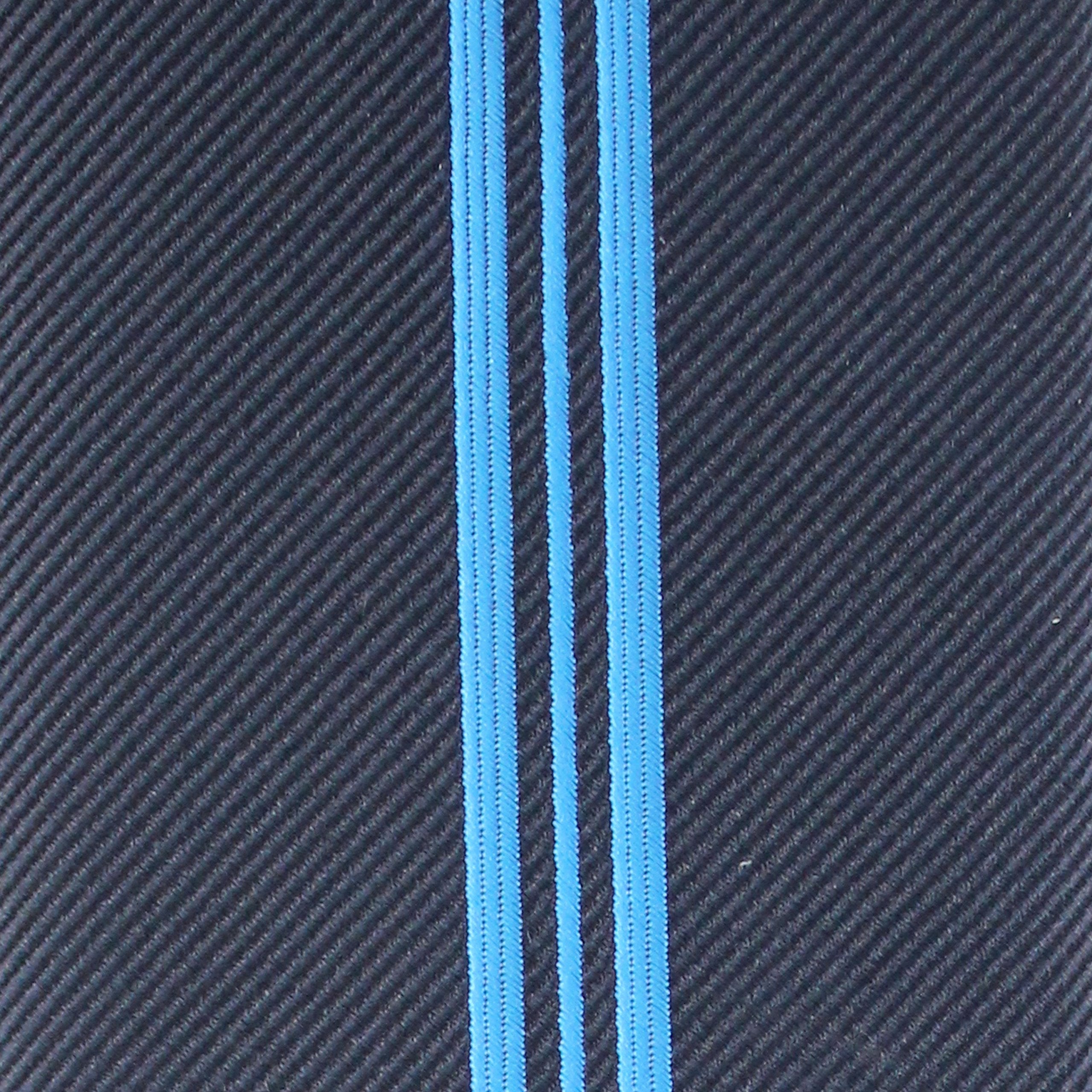 MENDEPOT Black Necktie With Box Black With Vertical Blue Stripe Woven Necktie